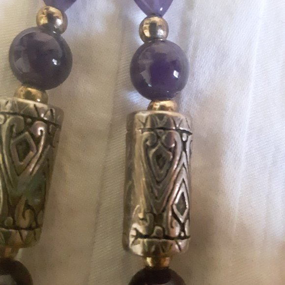 Amethyst Chips? Purple Silvertone Beads Agate Pendent? Necklace-read description - Picture 5 of 10